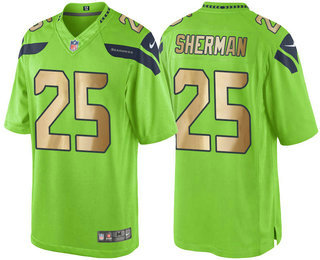 Men's Seattle Seahawks #25 Richard Sherman Green With Gold 2016 Color Rush Stitched NFL Nike Limited Jersey