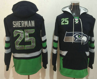 Men's Seattle Seahawks #25 Richard Sherman NEW Navy Blue Pocket Stitched NFL Pullover Hoodie