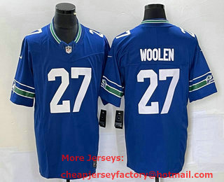 Men's Seattle Seahawks #27 Tariq Woolen Blue 2023 FUSE Vapor Limited Throwback Stitched Jersey