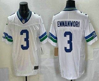 Men's Seattle Seahawks #3 Nick Emmanwori Limited White Throwback FUSE Vapor Jersey