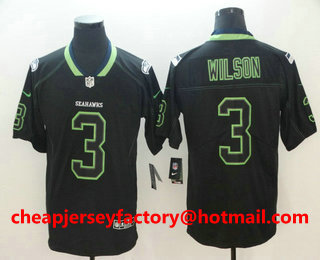 Men's Seattle Seahawks #3 Russell Wilson 2018 Black Lights Out Color Rush Stitched NFL Nike Limited Jersey