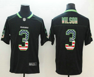 Men's Seattle Seahawks #3 Russell Wilson 2018 USA Flag Fashion Black Color Rush Stitched Nike Limited Jersey