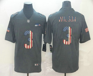 Men's Seattle Seahawks #3 Russell Wilson 2019 Black Salute To Service USA Flag Fashion Limited Jersey