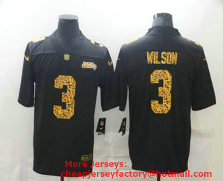 Men's Seattle Seahawks #3 Russell Wilson Black 2020 Nike Flocked Leopard Print Vapor Limited NFL Jersey