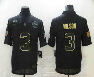 Men's Seattle Seahawks #3 Russell Wilson Black 2020 Salute To Service Stitched NFL Nike Limited Jersey