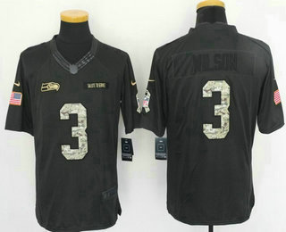 Men's Seattle Seahawks #3 Russell Wilson Black Anthracite 2016 Salute To Service Stitched NFL Nike Limited Jersey