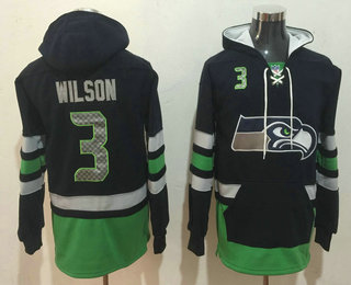 Men's Seattle Seahawks #3 Russell Wilson NEW Navy Blue Pocket Stitched NFL Pullover Hoodie
