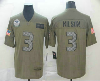 Men's Seattle Seahawks #3 Russell Wilson NEW Olive 2019 Salute To Service Stitched NFL Nike Limited Jersey