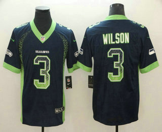Men's Seattle Seahawks #3 Russell Wilson Navy Blue 2018 Fashion Drift Color Rush Stitched NFL Nike Limited Jersey