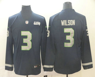 Men's Seattle Seahawks #3 Russell Wilson Nike Navy Blue Therma Long Sleeve Limited Jersey