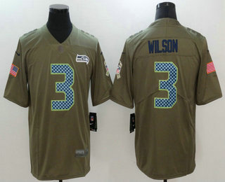 Men's Seattle Seahawks #3 Russell Wilson Olive 2017 Salute To Service Stitched NFL Nike Limited Jersey