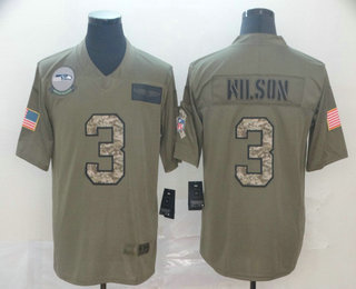 Men's Seattle Seahawks #3 Russell Wilson Olive Camo 2019 Salute To Service Stitched NFL Nike Limited Jersey
