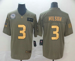 Men's Seattle Seahawks #3 Russell Wilson Olive Gold 2019 Salute To Service Stitched NFL Nike Limited Jersey