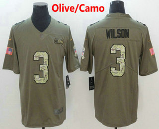 Men's Seattle Seahawks #3 Russell Wilson Olive With Camo 2017 Salute To Service Stitched NFL Nike Limited Jersey