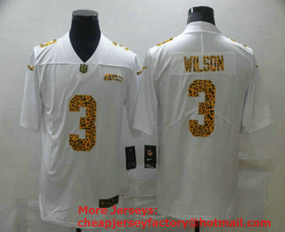 Men's Seattle Seahawks #3 Russell Wilson White 2020 Nike Flocked Leopard Print Vapor Limited NFL Jersey