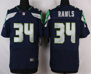 Men's Seattle Seahawks #34 Thomas Rawls Navy Blue Team Color NFL Nike Elite Jersey