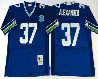 Men's Seattle Seahawks #37 Shaun Alexander Royal Blue Throwback Jersey by Mitchell & Ness