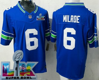 Men's Seattle Seahawks #6 Jalen Milroe Limited Blue Super Bowl LX FUSE Vapor Jersey