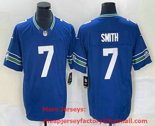 Men's Seattle Seahawks #7 Geno Smith Blue 2023 FUSE Vapor Limited Throwback Stitched Jersey