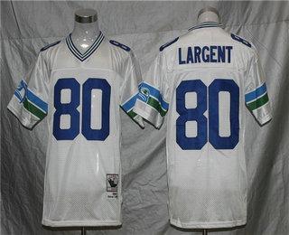 Men's Seattle Seahawks #80 Steve Largent White Throwback Jersey by Mitchell & Ness