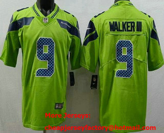 Men's Seattle Seahawks #9 Kenneth Walker III Limited Green Rush Color Jersey