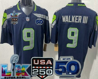 Men's Seattle Seahawks #9 Kenneth Walker III Limited Navy 250th 50th LX FUSE Vapor Jersey