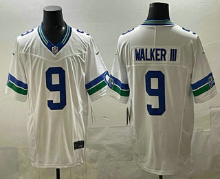 Men's Seattle Seahawks #9 Kenneth Walker III Limited White Throwback FUSE Vapor Jersey