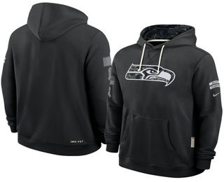 Men's Seattle Seahawks Black 2026 Salute to Service Sideline Pullover Hoodie