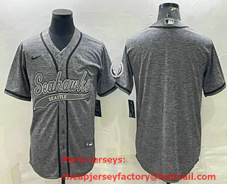 Men's Seattle Seahawks Blank Grey Gridiron With Patch Cool Base Stitched Baseball Jersey