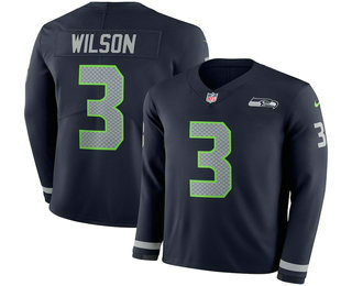 Men's Seattle Seahawks Russell #3 Wilson Nike Navy Therma Long Sleeve Limited Jersey