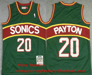 Men's Seattle Supersonics #20 Gary Payton 1995-96 Green With Red Hardwood Classics Soul Swingman Throwback Jersey