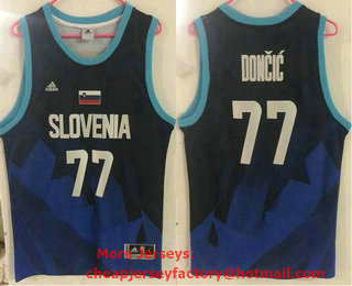 Men's Slovenija Telemach #77 Doncic Luka Navy Blue Tokyo Olympics Swingman Jersey