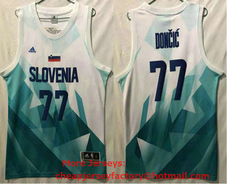Men's Slovenija Telemach #77 Doncic Luka White Green Tokyo Olympics Swingman Jersey