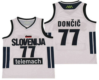 Men's Slovenija Telemach #77 Doncic Luka White High School Swingman Jersey