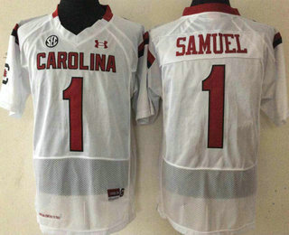 Men's South Carolina Gamecocks #1 Deebo Samuel White College Football Stitched Under Armour NCAA Jersey