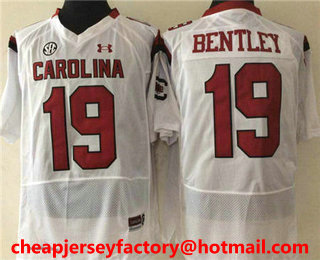 Men's South Carolina Gamecocks #19 Jake Bentley White College Football Stitched Under Armour NCAA Jersey
