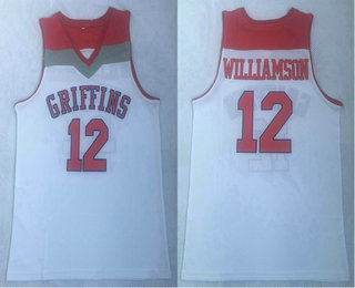 Men's Spartanburg Griffins #12 Zion Williamson White High School Basketball Jersey