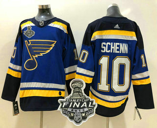 Men's St. Louis Blues #10 Brayden Schenn Blue 2019 NHL Stanley Cup Final Patch Adidas Stitched NHL Jersey