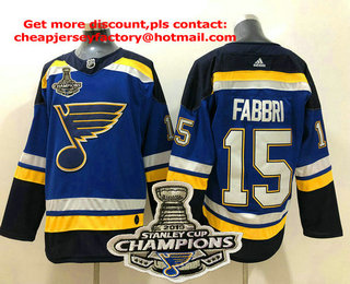 Men's St. Louis Blues #15 Robby Fabbri Blue 2019 Stanley Cup Champions Patch Adidas Stitched NHL Jersey