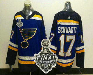 Men's St. Louis Blues #17 Jaden Schwartz Blue 2019 NHL Stanley Cup Final Patch Adidas Stitched NHL Jersey
