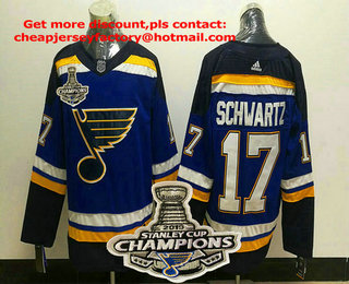 Men's St. Louis Blues #17 Jaden Schwartz Blue 2019 Stanley Cup Champions Patch Adidas Stitched NHL Jersey