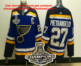 Men's St. Louis Blues #27 Alex Pietrangelo Blue 2019 Stanley Cup Champions Patch Adidas Stitched NHL Jersey