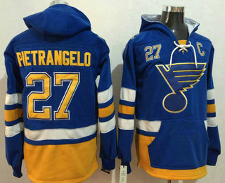 Men's St. Louis Blues #27 Alex Pietrangelo NEW Blue Pocket Stitched NHL Pullover Hoodie