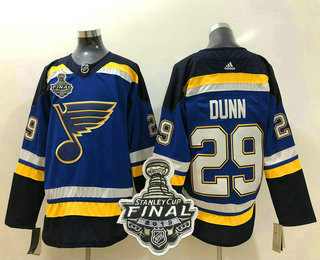 Men's St. Louis Blues #29 Vince Dunn Blue 2019 NHL Stanley Cup Final Patch Adidas Stitched NHL Jersey