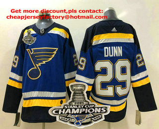 Men's St. Louis Blues #29 Vince Dunn Blue 2019 Stanley Cup Champions Patch Adidas Stitched NHL Jersey