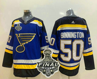 Men's St. Louis Blues #50 Jordan Binnington Blue 2019 NHL Stanley Cup Final Patch Adidas Stitched NHL Jersey