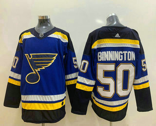 Men's St. Louis Blues #50 Jordan Binnington Blue Adidas Stitched NHL Jersey