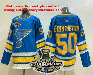 Men's St. Louis Blues #50 Jordan Binnington Blue Winter Classic 2019 Stanley Cup Champions Patch Adidas Stitched NHL Jersey