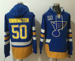 Men's St. Louis Blues #50 Jordan Binnington NEW Blue Pocket Stitched NHL Pullover Hoodie