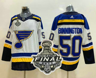 Men's St. Louis Blues #50 Jordan Binnington White 2019 NHL Stanley Cup Final Patch Adidas Stitched NHL Jersey